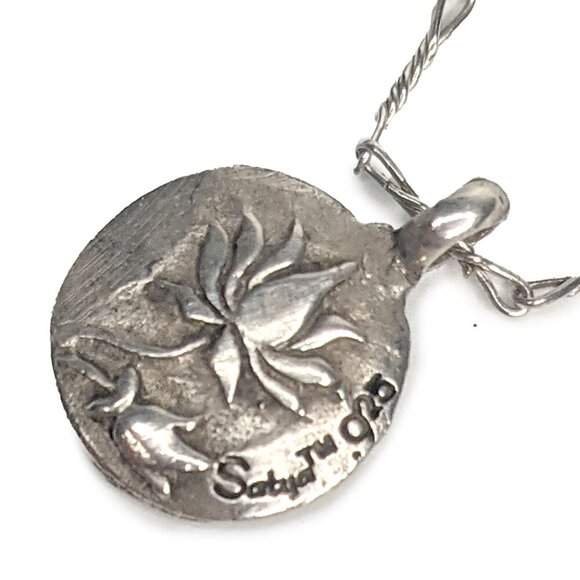 Vintage Satya Sterling Silver .925 Lotus Pendant & Necklace Chain Jewelry Flower - Picture 8 of 13